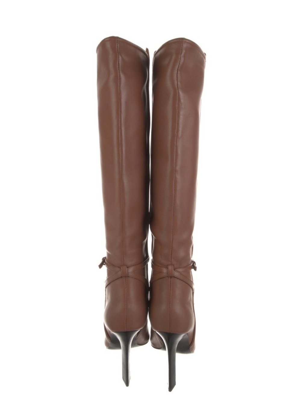 REISS Caitlin Tall Pointed Toe Brown Leather Knee High Boots buckle wrap size 8 - Picture 7 of 8